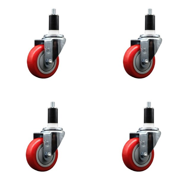 Service Caster 3.5'' Red Poly Wheel Swivel 1-3/8'' Expanding Stem Caster Set, 4PK SCC-EX20S3514-PPUB-RED-138-4 - main